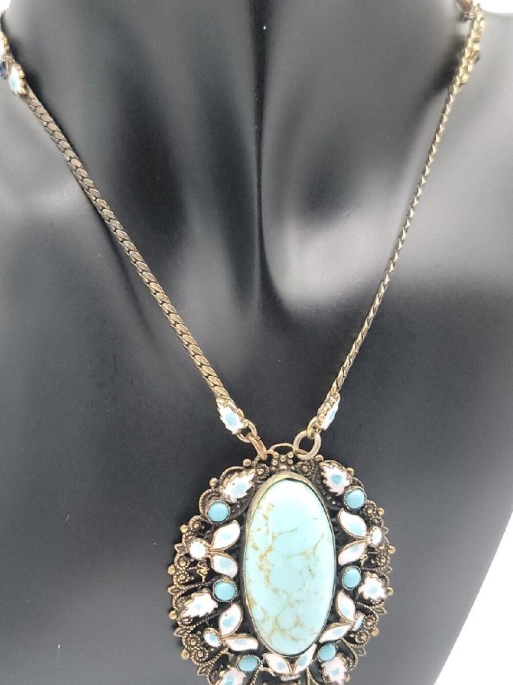 Max Neiger Czech Blue Hubble Glass Necklace Antique 1920s Art Deco 25" Enamel - Picture 3 of 10
